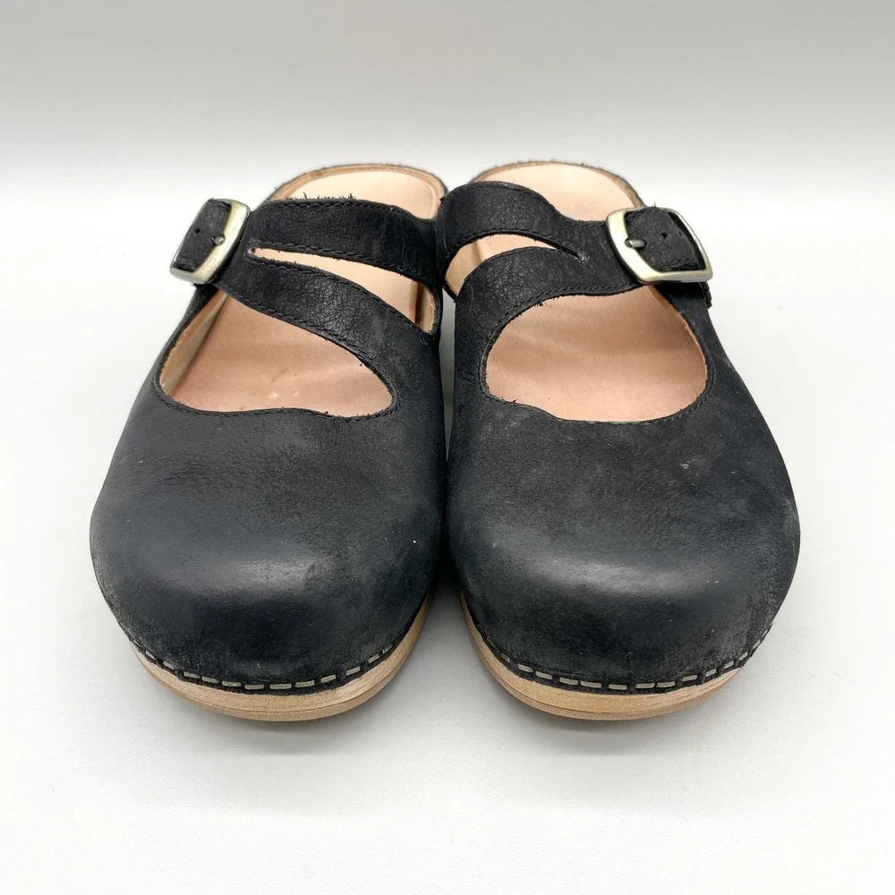 Dansko Womens 39 Britney Mary Jane Clogs Black Nubuck Platform Boho Nurse Retro